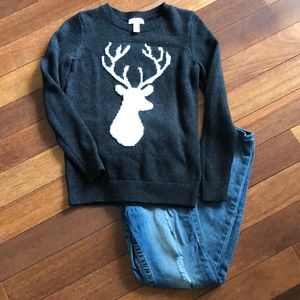 Ann Taylor Loft Sweater S gray w/ white deer